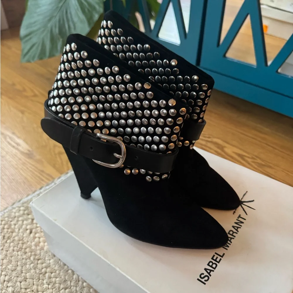 Isabel Marant Black Leather and Suede Studded Ankle Length Boots — Size 40 - Picture 3 of 12